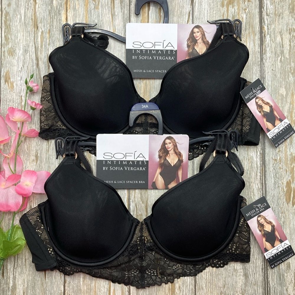 Sofia Vergara Full Coverage Lace Spacer Lightweight Comfy Bra 2-Pack Size 34A